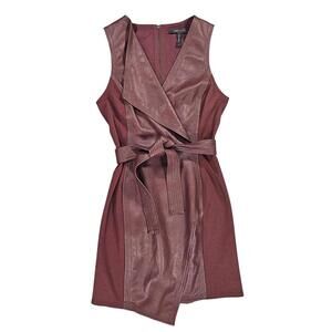 BCBGMaxAzria Burgundy Faux Leather Sleeveless Dress Belted Small Edgy Chic